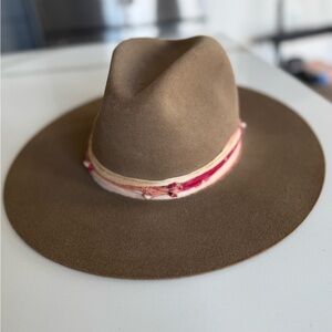 Stetson Brown Wide-Brim Hat with Pink Band